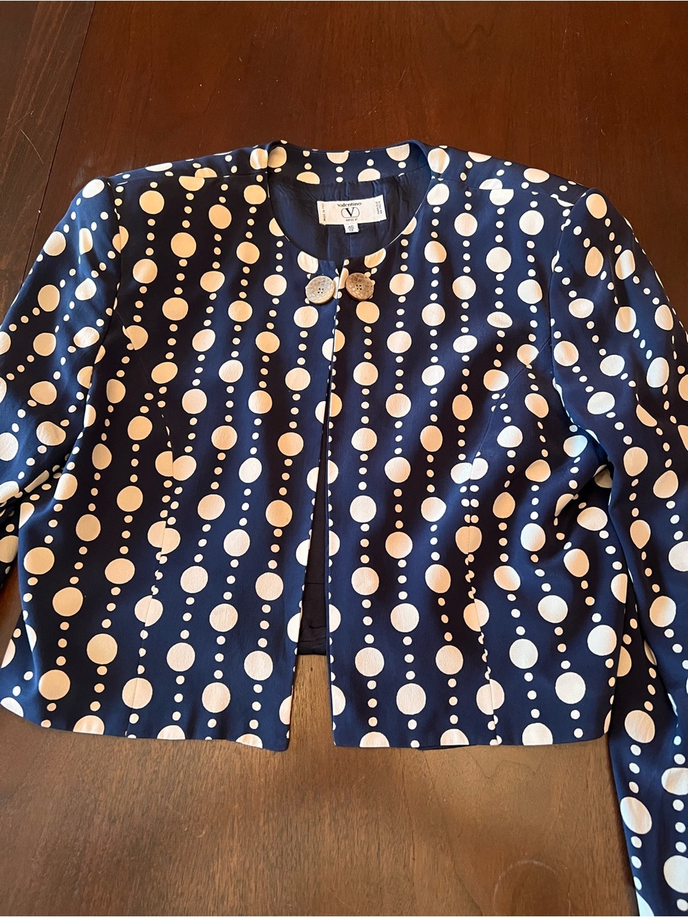 Polka Dot Cropped Blazer in Navy and White by